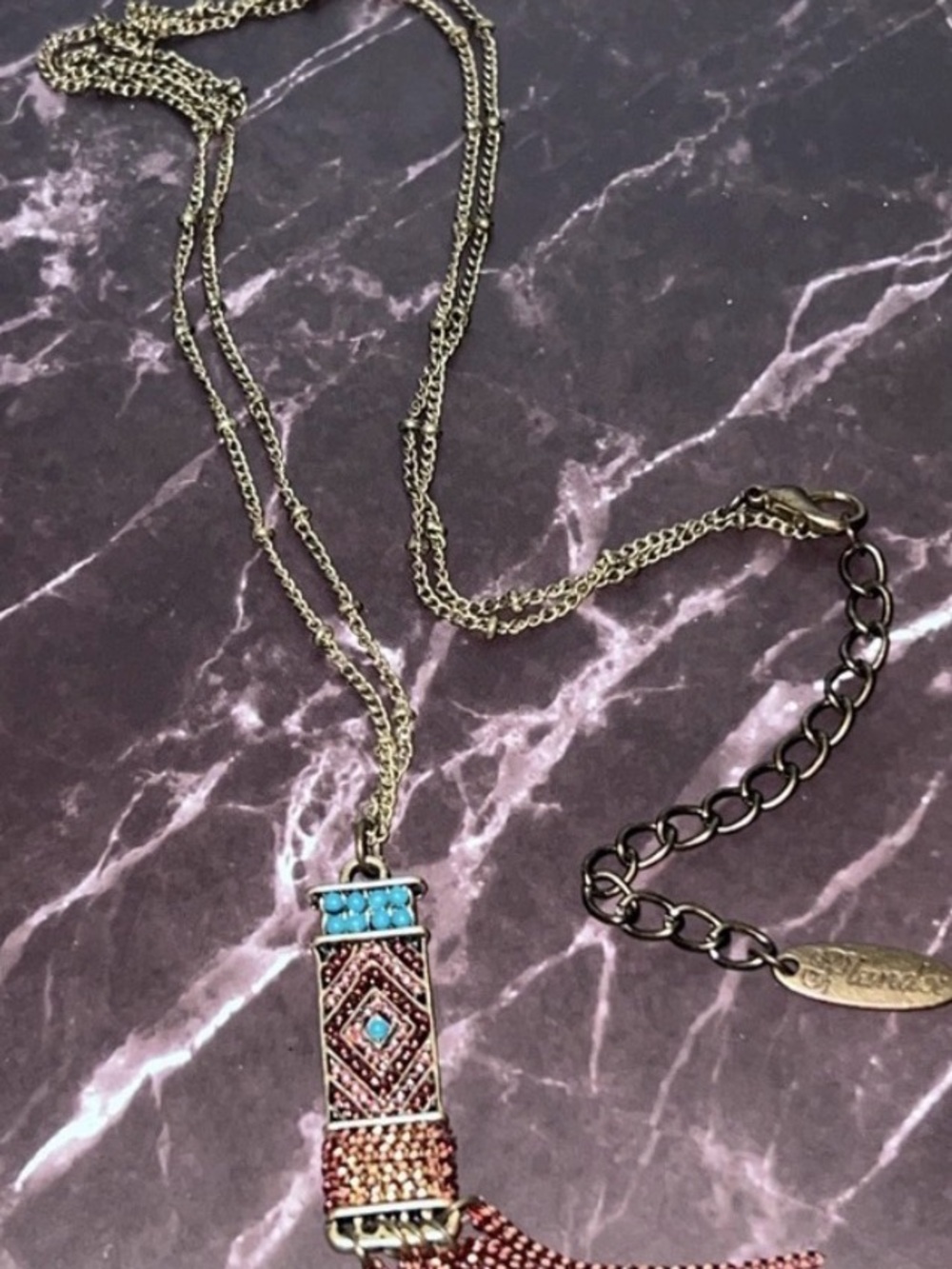 Boho Turquoise & Rose Gold Tassel Necklace